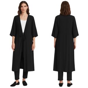 EILEEN FISHER Duster Cardigan Women Large Black Silk Minimalist Lagencore Luxe